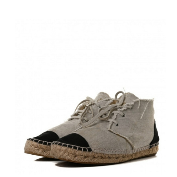 Chanel Lace Up High Top Espadrilles sz 40 beige black - Picture 3 of 9